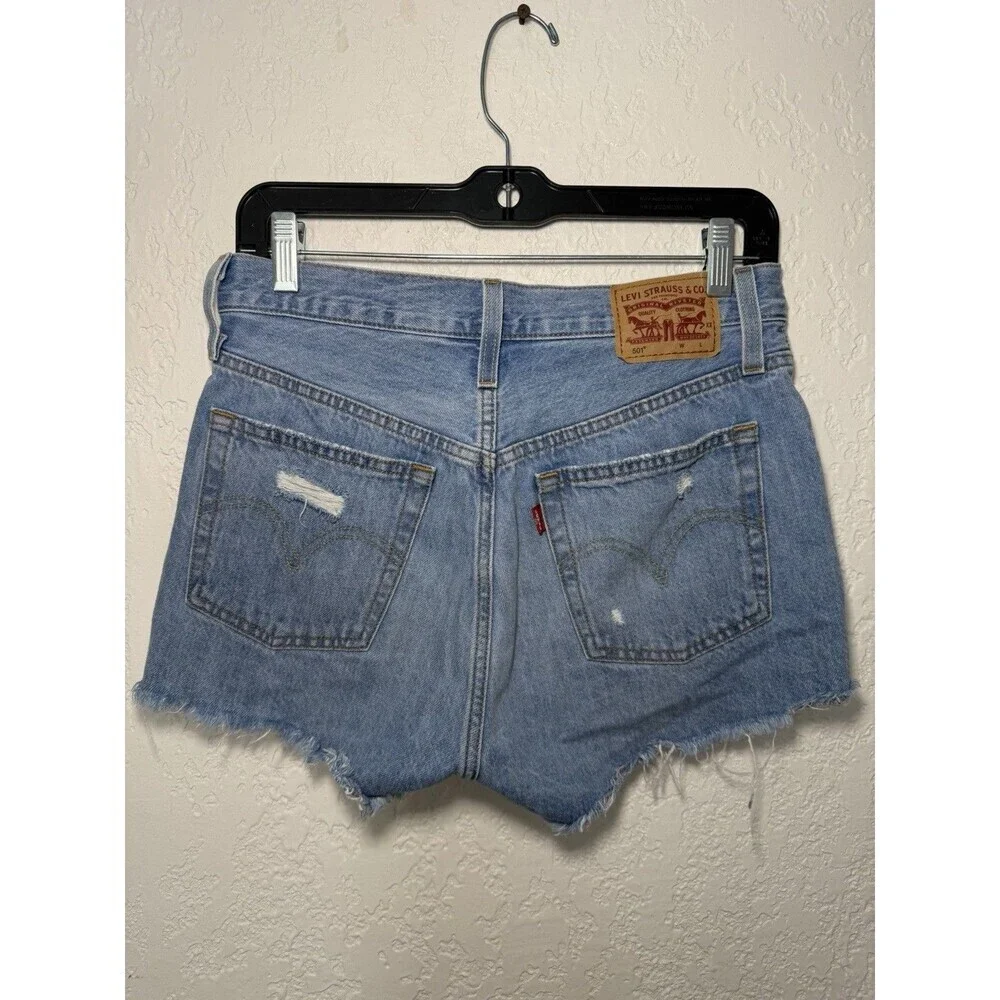 Levi's 501 Distressed Cut Off Denim Shorts Button Fly Blue Size 26